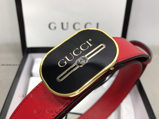 Gucci '80 Smooth Red Leather Belt Gold Trim Logo Buckle